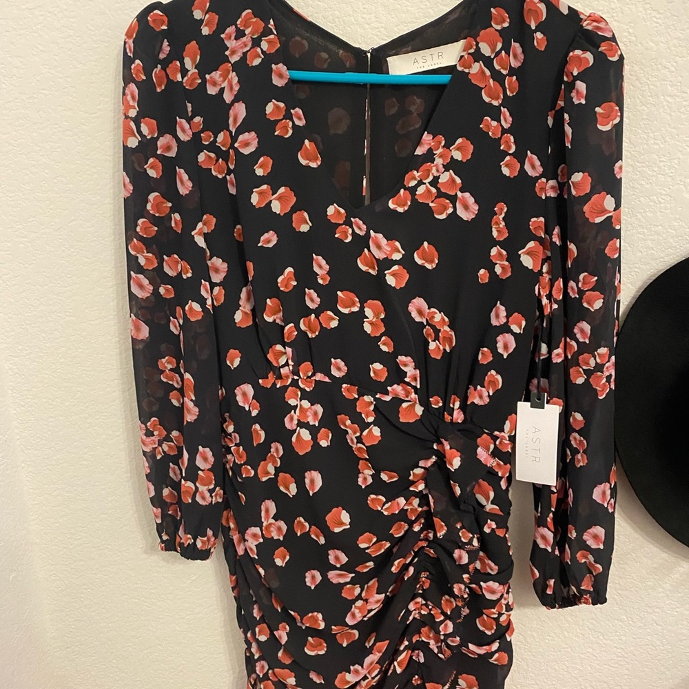 ASTR the Label shirred long sleeve mini dress